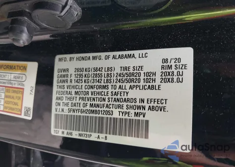 2021 Honda Pilot Awd Special Edition z USA, uszkodzony, nr VIN 5FNYF6H20MB012053